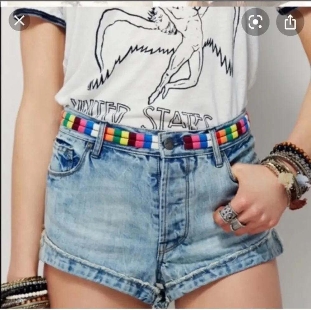 Free People Elliot Denim Short Shorts Yarn Belt Detail 27